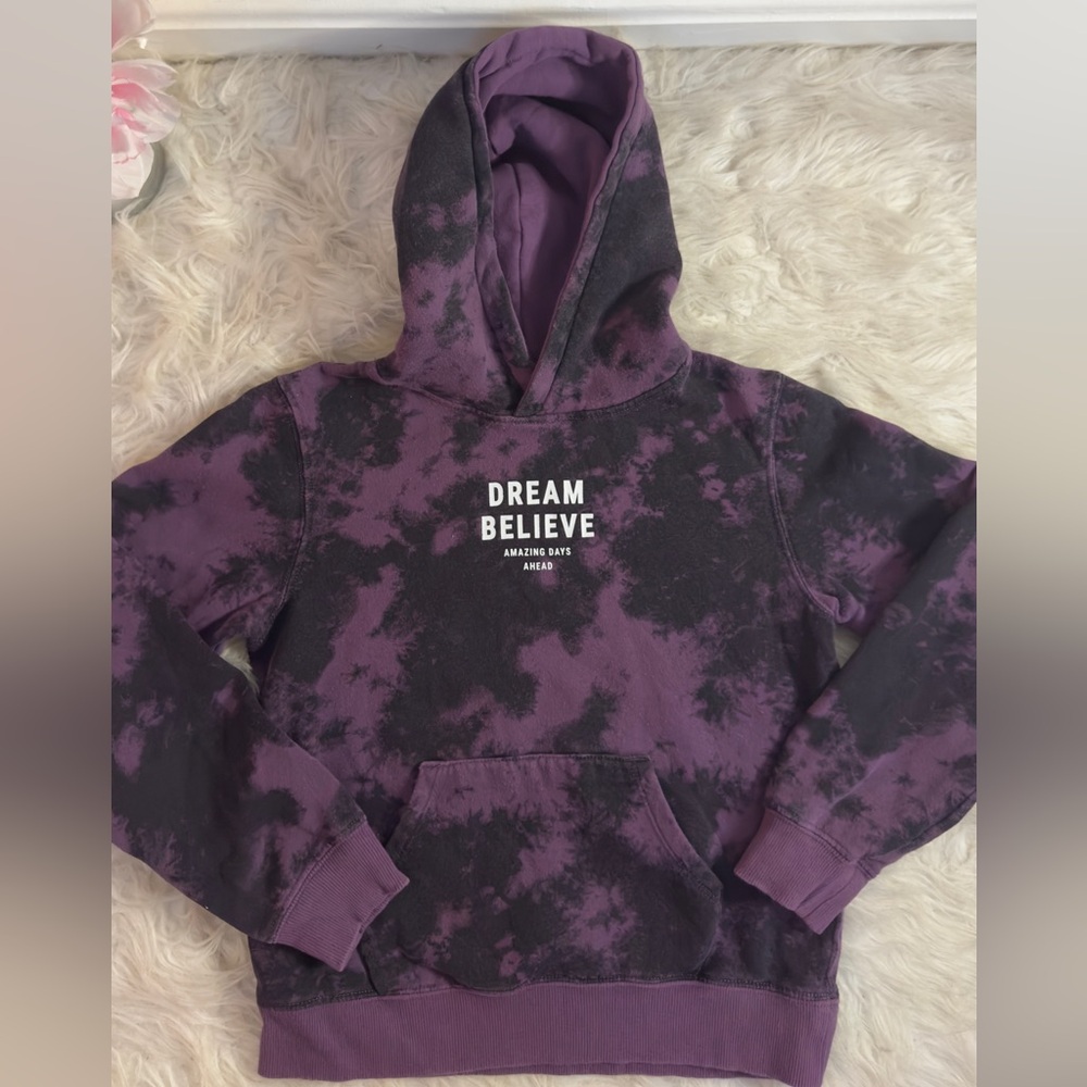 H&M purple/black marbled hoodie/ hooded sweatshirt w/pockets. Size:12/14